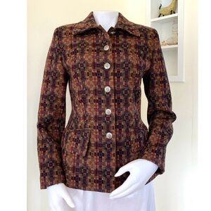 Vintage Mulberry wool dark colors geometric checked plaid coat jacket
